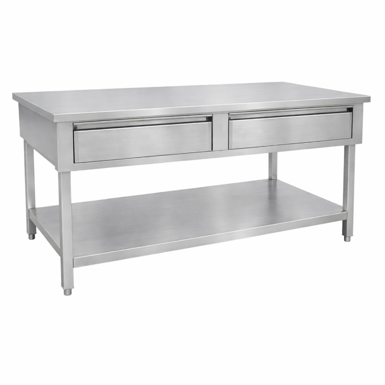Générique Table INOX Professionnelle Centrale 1200 × 600 mm – 2 Tiroirs – Étagère Basse – INOX AISI 201 – Îlot de Préparation