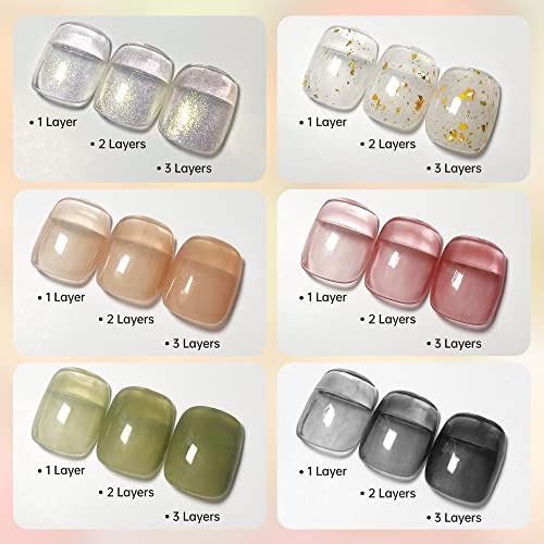 YTD Likomey UV Nagellack Shellac Set,6 Farben Transluzent mit Base und Top Coat Kit,Farbgel für Gelnägel Maniküre Jelly… – Bild 5