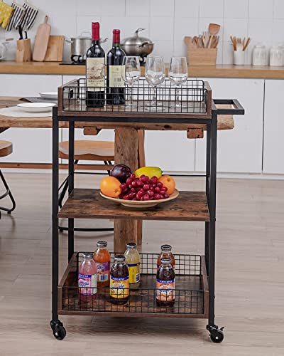 X-cosrack-Bar-Cart-Rolling-Kitchen-Carts-for-The-HomeStorage-Cart-with-Wheels-and-HandleIndustrial-Vintage-Style-Liquor-Cabinet-Serving-Trolley-with-Removable-Top-TrayBrown X cosrack Bar Cart Rolling Kitchen Carts for The HomeStorage Cart with Wheels and HandleIndustrial Vintage Style Liquor Cabinet Serving Trolley with Removable Top TrayBrown