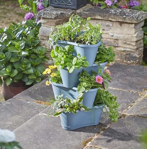 Garden Mile Set Of 4 Stackable Strawberry Plant Pots Outdoor Pot For Vegetables, Tomatoes, Flowers, Fruits Garden Patio Outdoor Self Watering Vertical Flower Pot Stacking Garden Planters In Grey