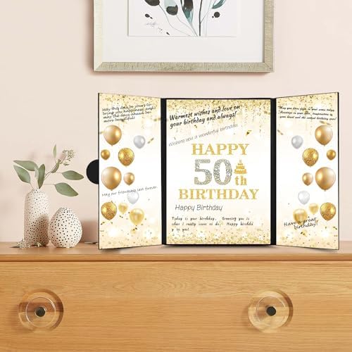 50th Birthday Decorations Happy 50th Birthday Guest Book for Men Women, Black Gold Birthday Alternative Signature Board for 50th Birthday Gifts Cheers to 50 Years Birthday Party Supplies
