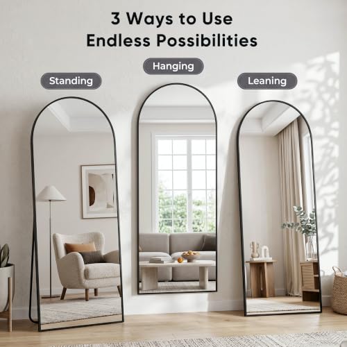 Image of Full Length Mirror, 71 inchx32 inch Arched Floor Mirror, Black