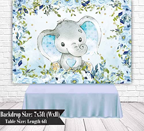Sensfun Elephant Boy Baby Shower Backdrop, Blue Floral Elephant Baby Shower Party Decorations It's A Boy Little Peanut Baby Shower Banner Elephant Birthday Party Supplies Photography Background 5X3Ft #TOP2