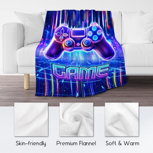 Blankets for Boys - Cool Gamer Blanket Gifts - 60x80 Inch Cozy Soft Flannel Gaming Throw for Couch Office, Bed