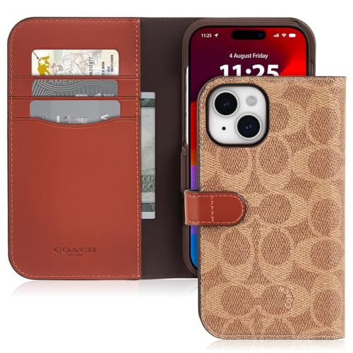 Coach Signature Canvas Two Piece Detachable Wallet Folio iPhone 15 Case, Compatible with Wireless Charging - Signature Tan - image 1