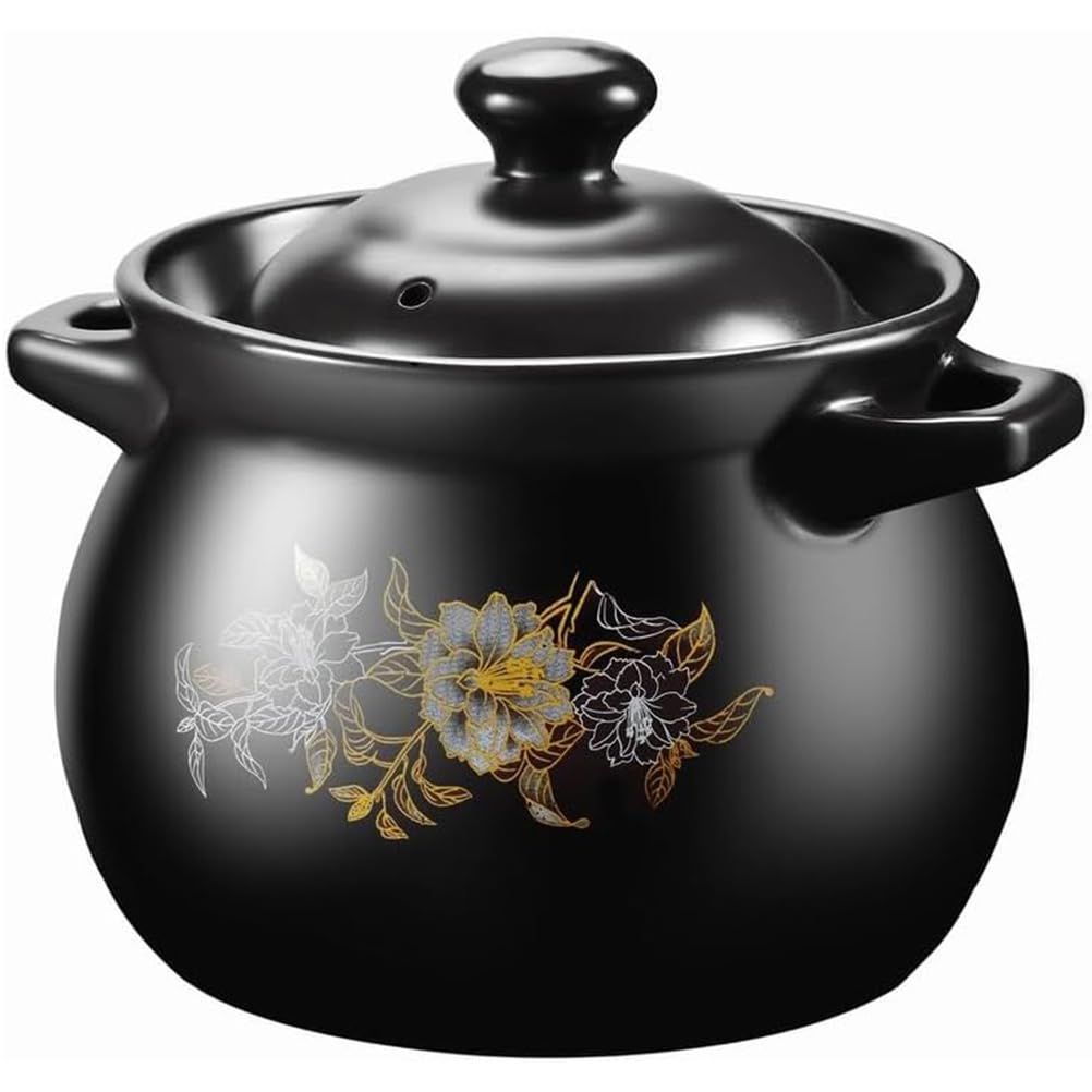 Olla de cerámica para guisos, Cacerolas pequeñas de cobre for estofado con tapa, ollas arcilla for cocinar arroz, olla barro, resistente al calor(6L/5.4Quarts)
