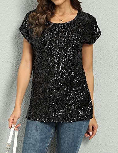 Prettyguide Women's Sequin Blouse Loose Fit Flashy Party Tops Dolman Sleeve Black M/Us10-12 #TOP2
