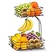 Cesto per frutta a 2 livelli, porta frutta rimovibile con gancio per banane, ciotole per frutta e verdura, cesto in metallo, per frutta, verdura, snack e pane (nero)