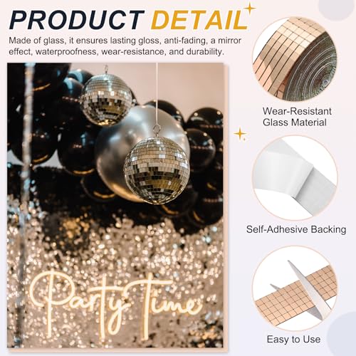 Mosaico autoadhesivo de vidrio real PATIKIL con acabado espejo oro rosa 4