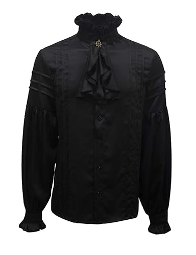 Crubelon Mens Pirate Shirt Vampire Renaissance Medieval Victorian Gothic Clothing - X-Large - Black