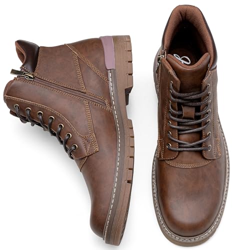 Image of Jousen Mens Chukka Boots Lace-Up Side Zipper Ankle Support Boots for Men | Synthetic upper, non-slip rubber sole, removable memory foam insoles, padded collar ankle support, wide available