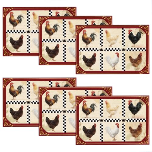 WADORN Set de 6 Set de Table à Motifs de Poules Sets de Table Imprimés Rétro Animaux de la Ferme...