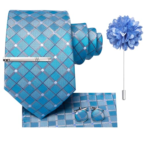 Image of Hi-Tie Mens Paisley Floral Striped Ties Set Silk Necktie and Lapel Pin for Men Pocket Square Cufflinks Set Business Wedding