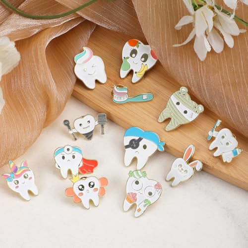 12pcs Tooth Brooch Pins, Cute Cartoon Dentist Enamel Pins Funny Tooth Lapel Badges Pins Teeth Charm Dental Gifts for Doctor Nurse Backpacks Cloths Hats Decor3