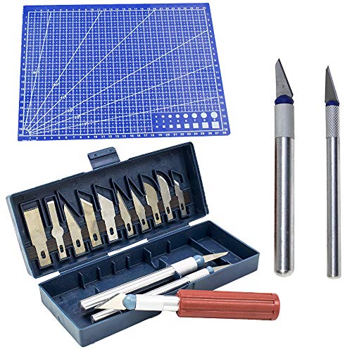 Hobby Craft KnifeÂ Set with Cutting Mat Premium 9X12 Self Healing Cutting Mat Bundle with 13Pcs Exacto Utility Knife Replaceable Blades Perfect for Cutting Carving Scrapbooking Art Creation