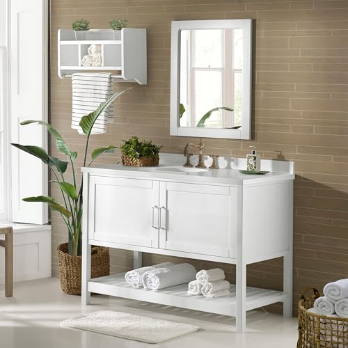 Image of Alaterre Furniture Bennet Bathroom Vanity Cabinet with Soft-Close Shaker Doors and Open Shelf - 48-Inch Freestanding Bathroom Vanity Without Sink - Wood Bathroom Sink Base Cabinet (White)