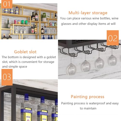 Casier à vin mural design métal noir support bouteilles verres suspendus