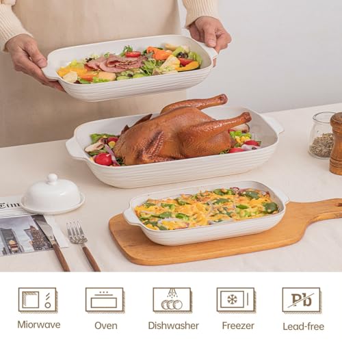 Feenmai Ceramic Baking Dish Set for Oven - 3 Rectangular Casserole Dishes with Handles, Ideal for Lasagna, Cakes, and Gifts - Image 3
