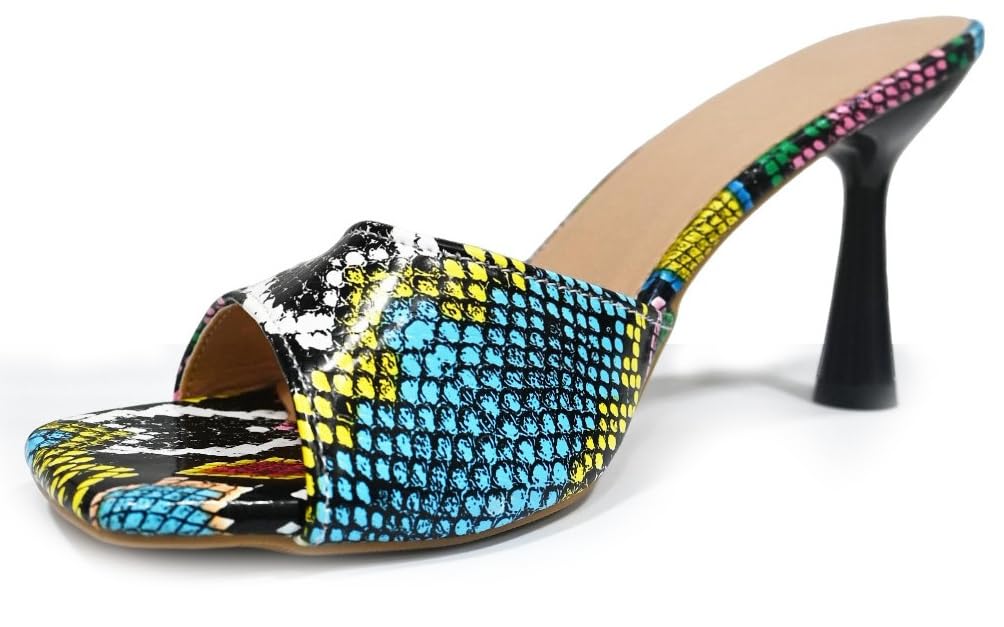 Mules multicolores à talons bas sandales d été tendance - 8
