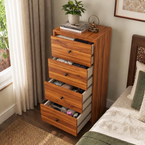 Image of Studio Kook Avon Tallboy Chest of Drawers, 4 Drawers, Matte Finish (Amber Walnut)