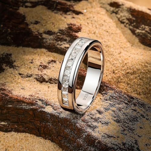 Lab Created Moissanite Stone Wedding Band 925 Sterling Silver 1ct 10 Large Princess Cut Promise Ring For Men D Color VVS1 Size 7-142