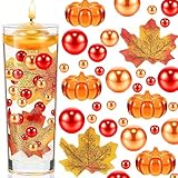 190PCS Thanksgiving Vases Fillers, Orange Red Beads Faux Pumpkin Maple Leaf Table Party Festive Decoration(Pumpkin Maple Leaf Set)
