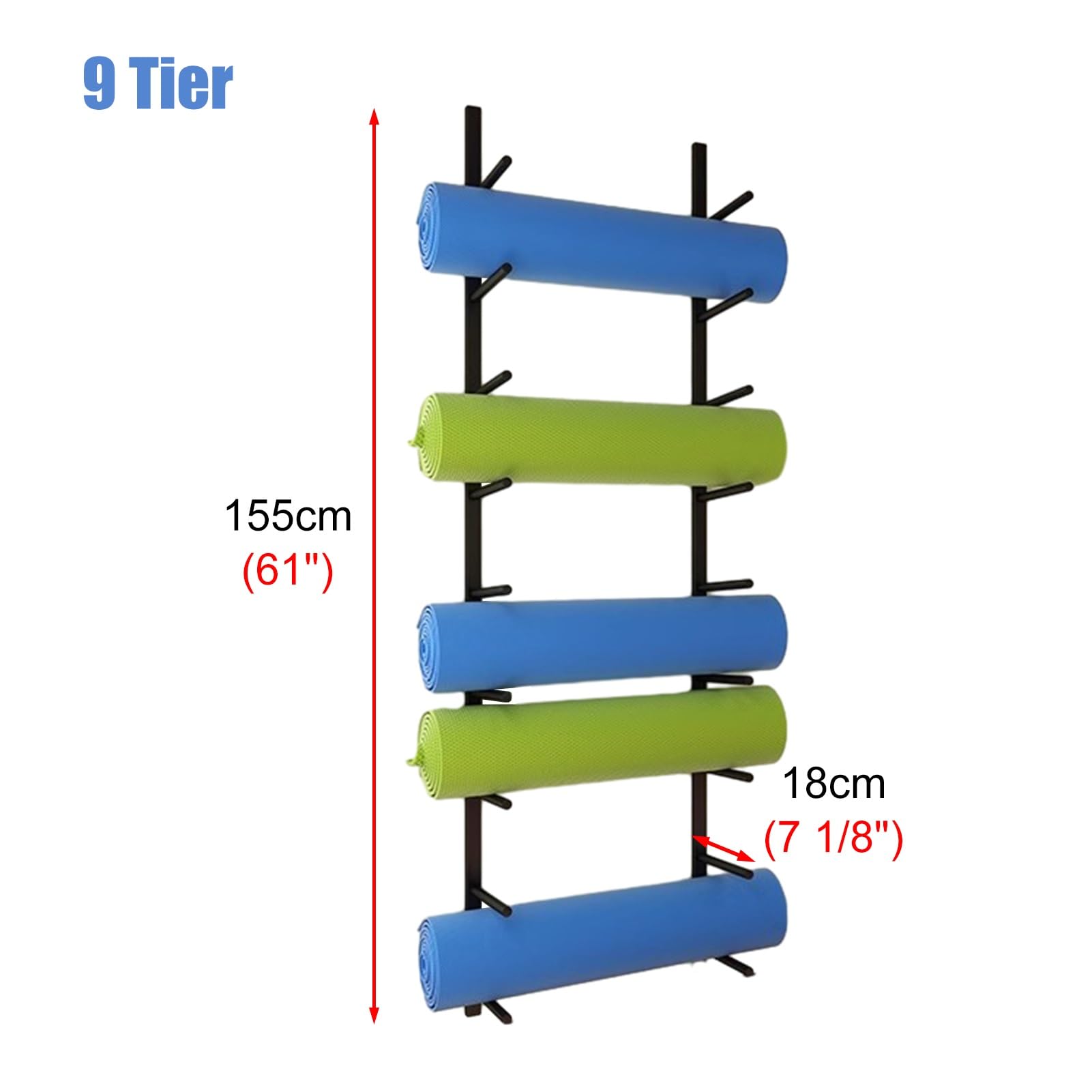 Soporte para Esterillas de Yoga Soporte de Pared del Tenedor de La Estera de Yoga, Estante Negro del Almacenamiento de La Estera de Yoga, Accesorios de Gimnasio en Casa, Organizador de Rodillos de Esp