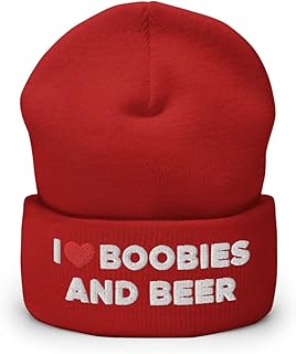 I Love Boobies and Beer Hat (Embroidered Cuffed Beanie)