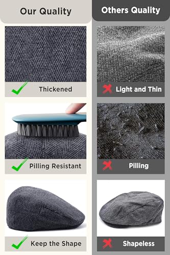 Image of BABEYOND Men's Flat Cap Newsboy Hats Herringbone Tweed Cabbie Hats for Men 1920s Ivy Irish Driving Hats Gatsby Hat