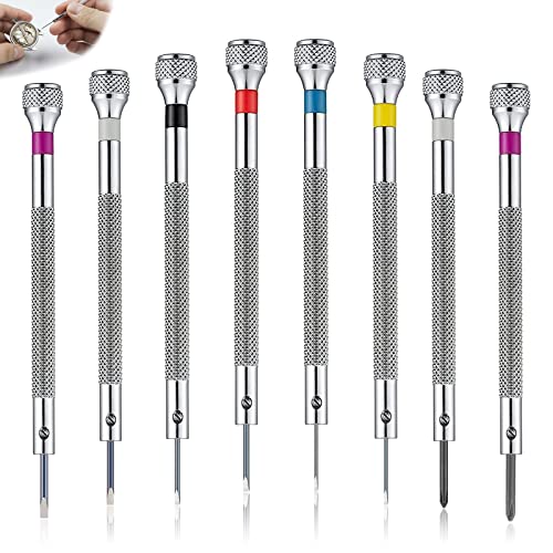 8 Pièces Kit Tournevis de Précision 0,6-1,6 mm, Outils de Réparation d'Horloger, Mini Tournevis pour Verres de Montre