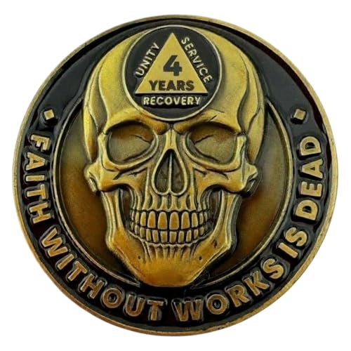 4 Year Skull Sobriety Coin- Sobriety Anniversary- AA Coins and Medallions- Unique Sobriety Gift- AA Milestone Coin- Sobriety Chips and Sobriety Coins