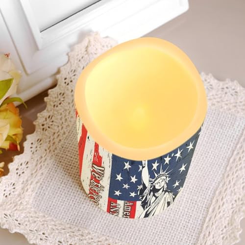 Image of Statue of Liberty Flameless Candle 250th Anniversary Led Lights with Battery Operated Remote Control American Flag Independence Day Candles for Vintage Room Decor, 4 Pack