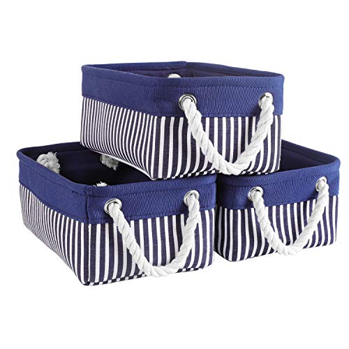 ORIGA Canvas Storage Baskets, [3 Pack] Decorative Fabric Baskets with Rope Handles, Empty Gift Baskets,Baskets for Organizing Magazine, Clothes Baskets, Dog Toy Bins-12inch x 8.2inch x 5.1inch
