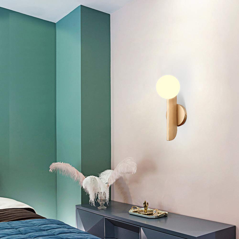Lámpara de pared Creativa de Interior de vidrio nórdico, lámpara de pared Simple, lámpara de pared con Base de Hierro E27 adecuada para dormitorio, mesita de Noche, escaleras, pasillo, pared, lámpara
