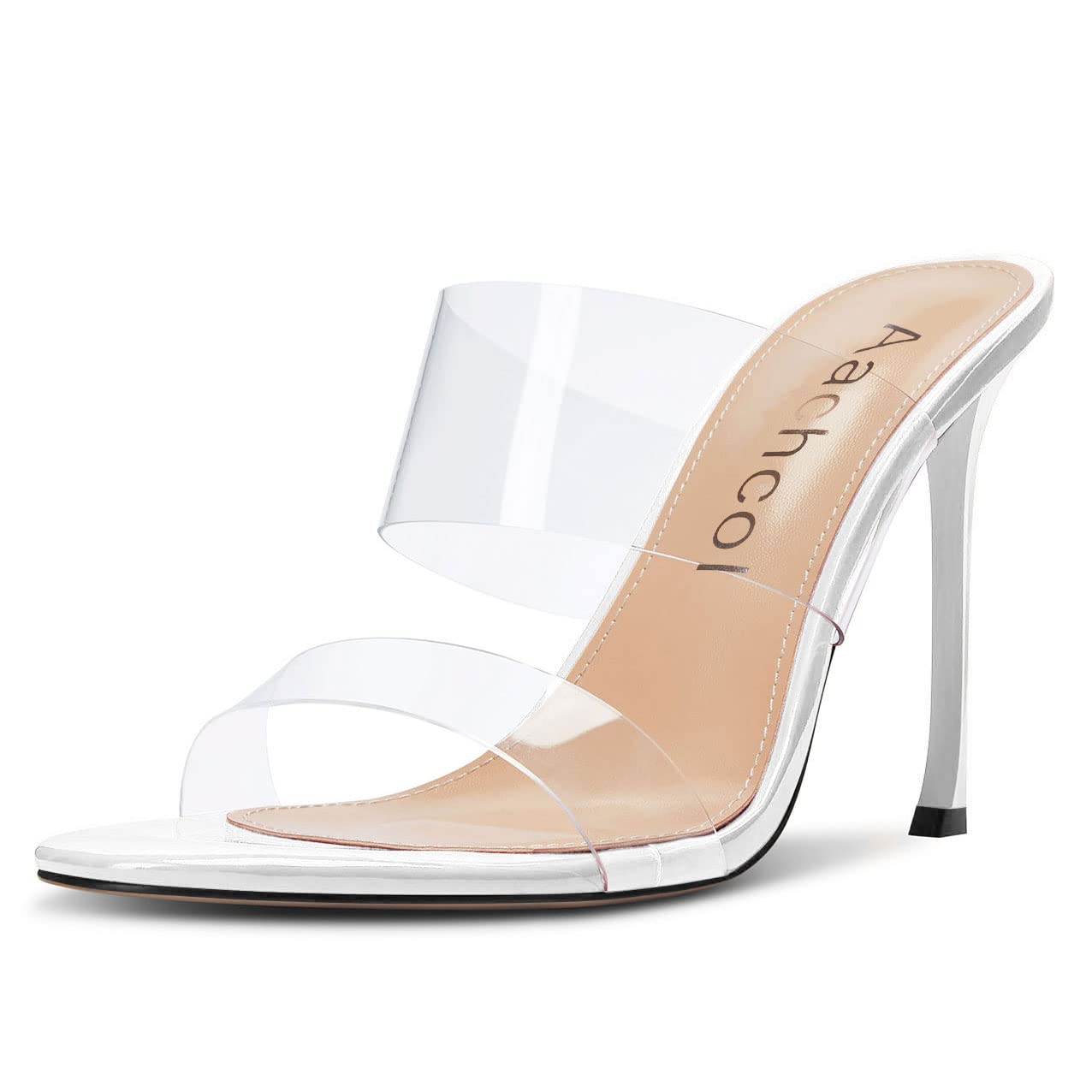 Aachcol Mujer Aguja Alto High Heel Clear Sandalias Abierta Punta Slip-on Dress Zapatos Fiesta de Boda Charol 10 CM