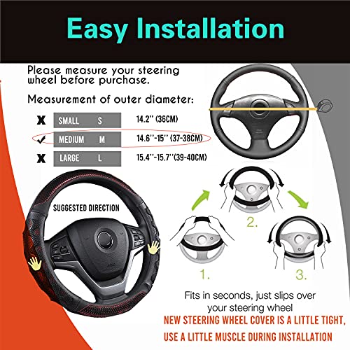 Pinctrot Steering Wheel Cover Great Grip With 3D Honeycomb Anti-Slip Design, Universal 14.5-15 Inch (Wine Red) #TOP5