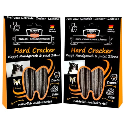 QCHEFS 2er Pack Hard Cracker: Zahnpflege als semiharter Kauknochen für kleine Hunde und Welpen zum Knabbern im Hundekörbchen mit Vitaminen