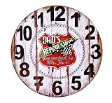 Größe: Ø ca 33 cm LB H&F Lilienburg Wanduhr Holz Wohnzimmer Retro Vintage Küchenuhr antik Wand Papa Garage