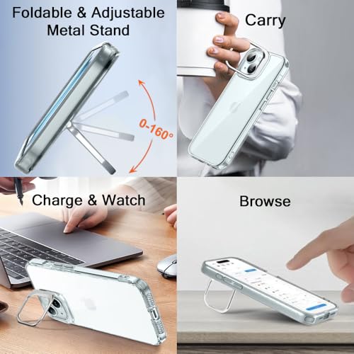 Image of TheGiftKart Hybrid Back Cover Case for iPhone 14 Plus / 15 Plus | Built-in Stand | Shockproof Hard Back Case Cover for iPhone 14+ / 15+ (PC & TPU, Clear Back, Transparent Sides)