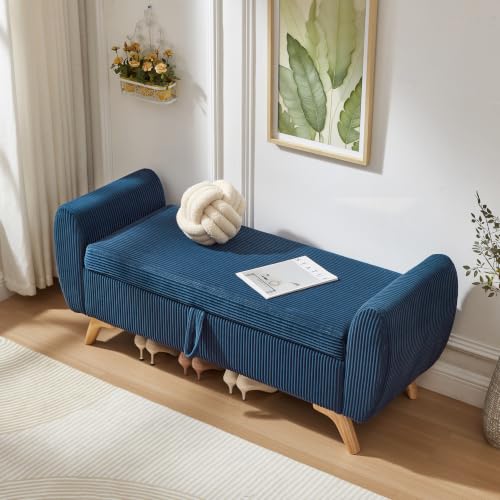 ERYE 57" Upholstered Bench with Storage for Bedroom End of Bed, Modern Corduroy Upholstered Ottoman Bench Indoor for Home Apartment Living Space, Wood Legs by ERYE - Used condition - Image 4