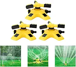 Kit 3 Irrigadores de Jardim Giratórios 360°, 2 Modos de Rega, Base Amarela, Alcance 8,07 cm, Conexão em Série