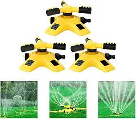 Kit 3 Irrigadores de Jardim Giratórios 360°, 2 Modos de Rega, Base Amarela, Alcance 8,07 cm, Conexão em Série