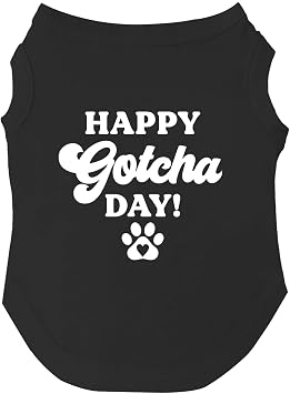 Happy Gotcha Day! Dog Tee Shirt | Sleeveless Breeds | Adopted & Rescued | Puppy | New Dog |Black, Medium 149