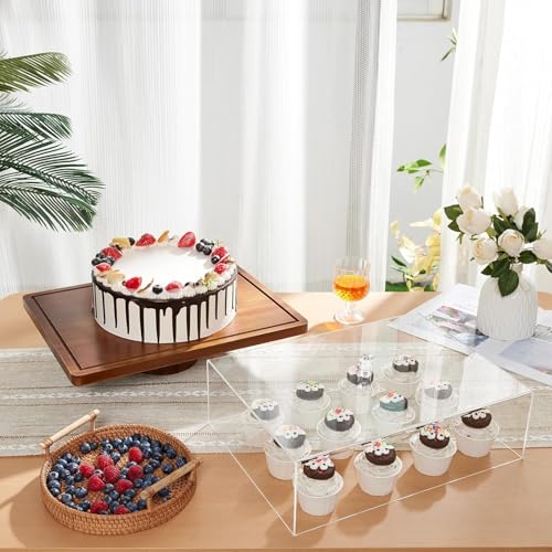 HouseJoy Acacia Wood Cake Stand with Lid-Extra Large 17" Rectangular Cake Holder,2-in-1 Dessert Table Display Set & Charcuterie Board,Acrylic Cake Dome Cover for Cheese/Veggie/Desert /Chips & Dip - Image 7