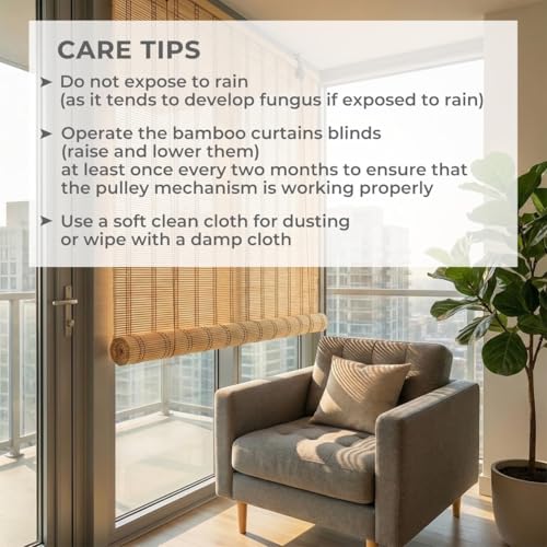 Image of Story@Home Bamboo Blinds for Balcony W 3 ft x H 5 ft (Pack of 2) Rope Mechanism Roll Up Down Bamboo Shade for Sunlight, Dust Protection Window Chick Blinds for Balcony - Beige
