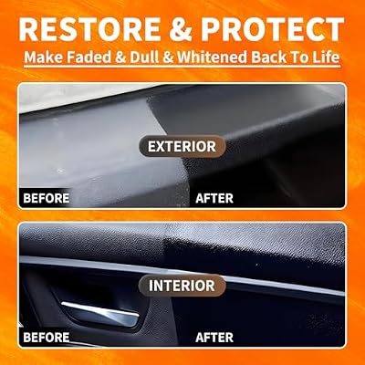 Plastic Restorer for Cars - Renews Faded Bumpers, Trim, and Interior Dash Long Lasting Dressing Coating Instant Restore Faded Plastic, Vinyl & Rubber Trim Back to Black Shine - 7oz/200g