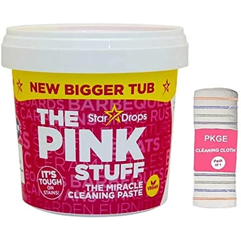 Pkge New Bigger Tub 850g Pink Stuff Cleaning Paste Non-Toxic All Purpose Tough Household Cleaner for Kitchen, Oven, Bathroom, and Stain Remover - Includes 1 x Cleaning Cloth Cover