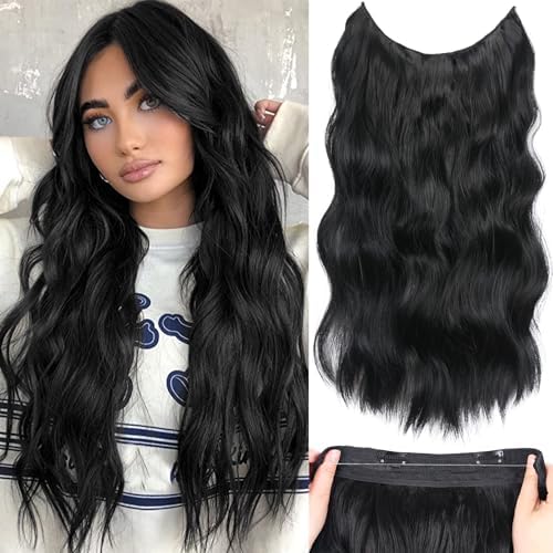 Halos black Hair Extensions with Transparent Wire, Invisible Wire...