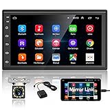 Podofo Double Din Android Car Stereo Radio with Bluetooth GPS 7 Inch HD Touchscreen in Dash Headunit FM Radio Receiver Support WiFi Dual USB Android iOS Mirror Link with Backup Camera