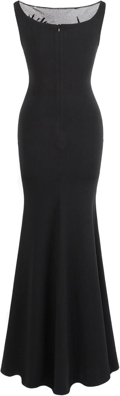 ANGEL FASHIONS Women's Sheer Gold Sequined Black Splicing Evening Dress - Image 2